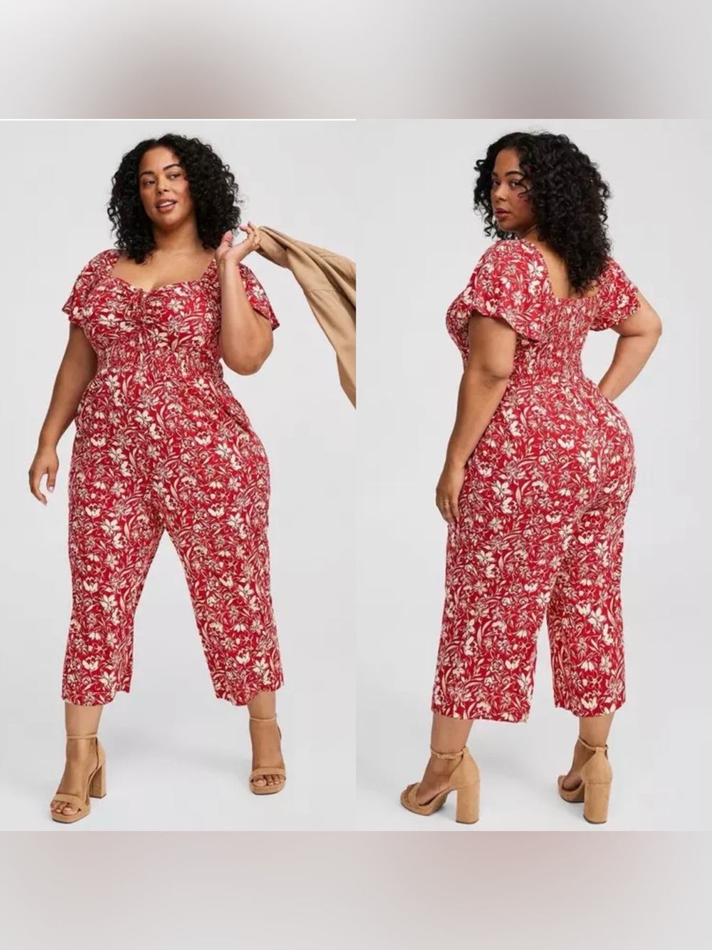 Torrid Red Floral Square-Neck Cropped Jumpsuit